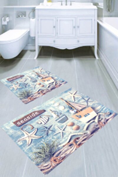 Resmiro Deniz Süslemeleri Desenli 2li Banyo Paspası 50x60 cm - 60x100 cm