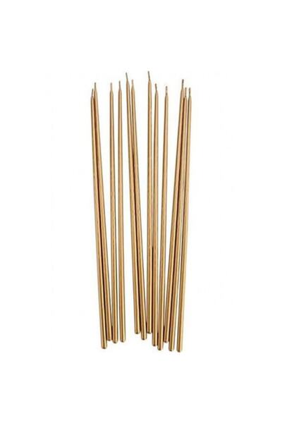 Mandalinna 15 Adet Gold Altın Sarı Renkli Uzun Mum, Ince Çubuk Pasta Mumu