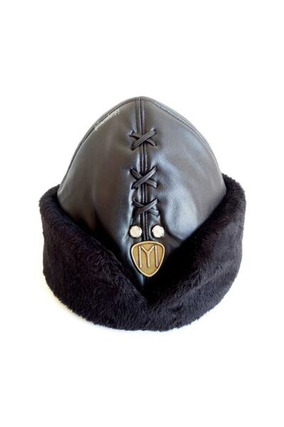 Gelincimherşey Men's Black Kayi Length Logo Leather Hat