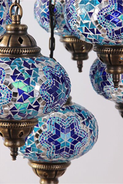 mosaicturk Otantik Mozaik 7'li Avize Seti (mavi)