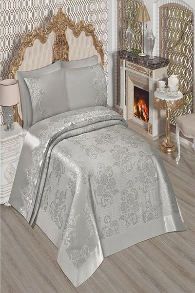 BizhomeTekstil French Laced Prestige Sultan Pique Set Anthracite Gray