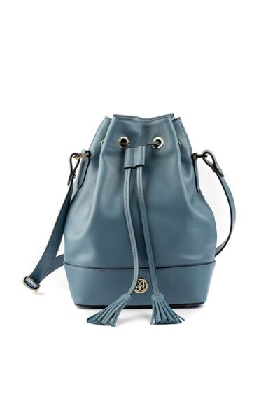 PİRCİ Kadın Mavi Mini Büzgülü Hakiki Deri Omuz Çantası