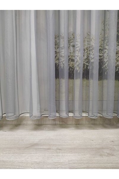 Ran Perde Gri Modern Düz Dökümlü Tül Perde