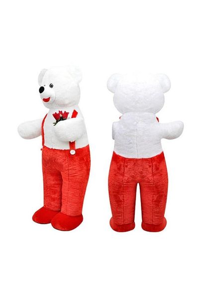 Selay Oyuncak 115cm Selay Standing Large Plush Teddy Bear in Floral Overalls