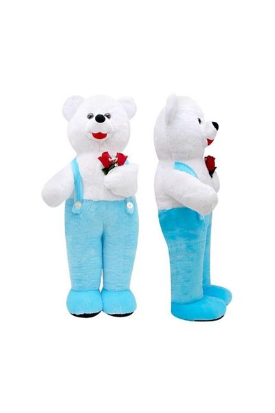 Selay Oyuncak 115cm Selay Standing Large Plush Teddy Bear in Floral Overalls