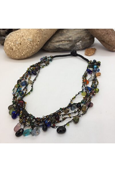 Porsuk Alternatif El Yapımı Etnik Otantik Renkli Cam Boncuk Kolye