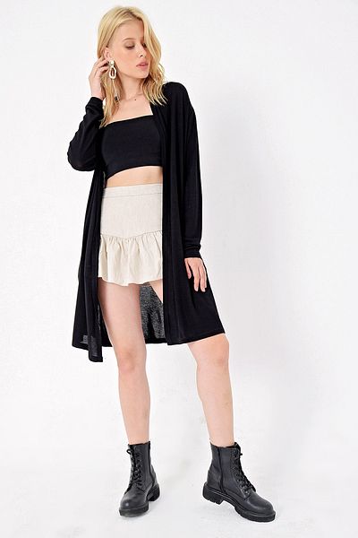 Trend Alaçatı Stili Cardigan Viscon cu guler șal negru pentru femei ALC-X4864