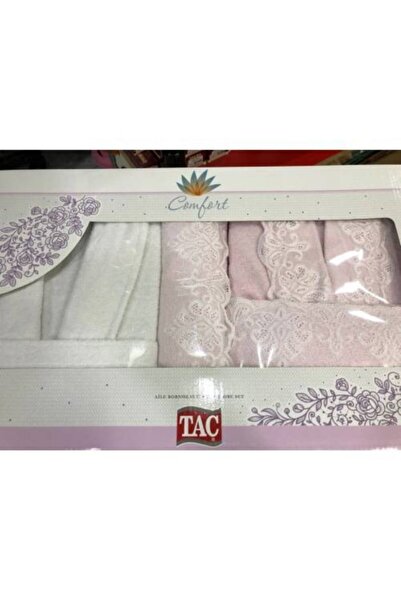 Taç Pembe Beyaz Dantelli Aile Seti