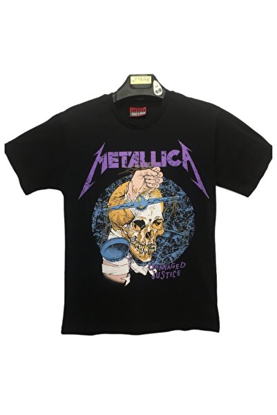 Atlantis تيشيرت ميتاليكا الأسود للرجال بقضية العدالة التالفة