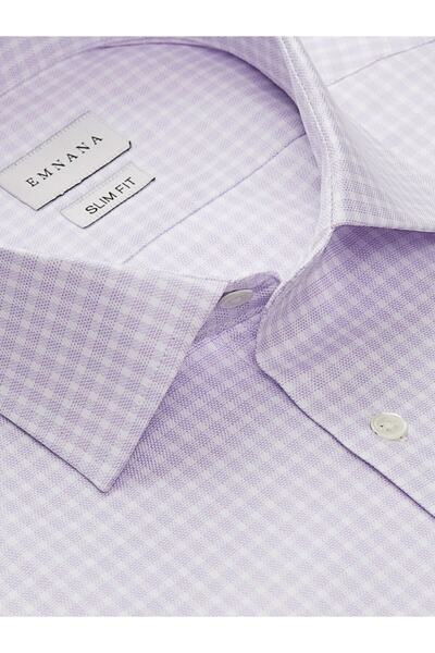 EMNANA Lila Kareli Slim Fit Gömlek