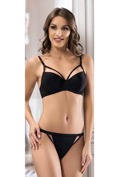 NBB Kadın Siyah Taşlı Desteksiz Sütyen Takım
