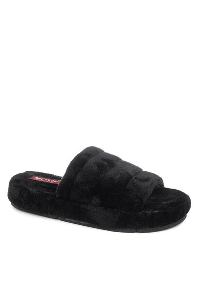 İmerShoes Papuci de casă negri din pluș pentru femei. Papuci de iarnă cu față deschisă