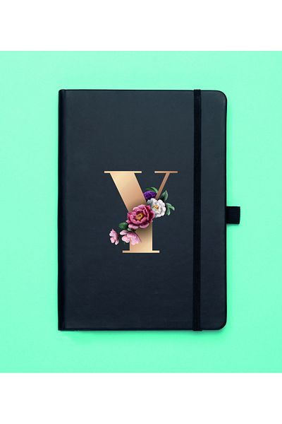 mooodcase Floral Pattern Gold Letter Y Black Notepad
