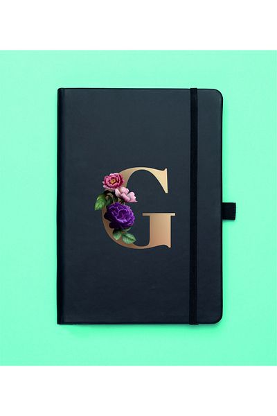 mooodcase Floral Pattern Gold Letter G Black Notepad