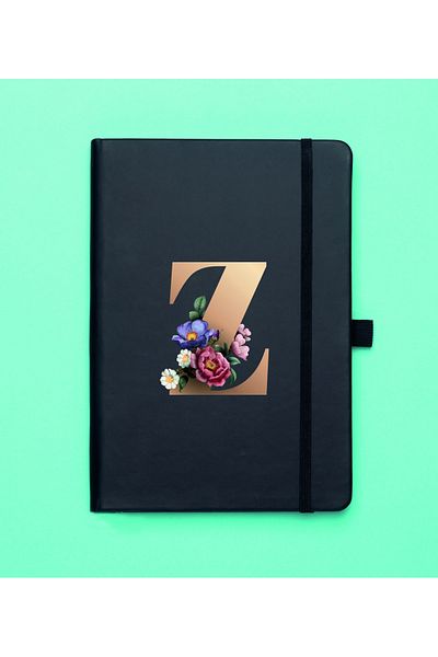 mooodcase Floral Pattern Gold Z Letter Black Notepad