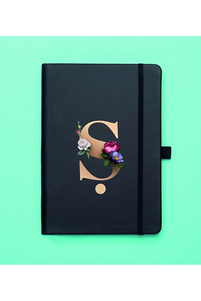 mooodcase Floral Pattern Gold Letter S Black Notebook