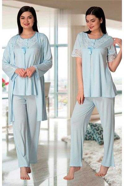 Pelin Set de pijamale de maternitate pentru femei, albastru, cu rochie de maternitate