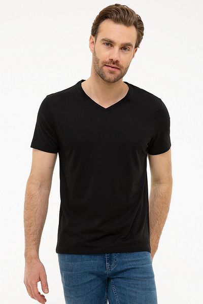 Pierre Cardin Μαύρο T-Shirt με λαιμόκοψη V Slim Fit Basic