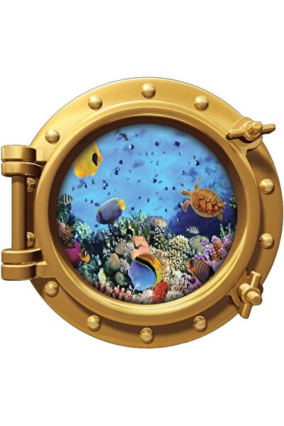 renkselart Ship Submarine Window Fish Coral Reef Wall Sticker 300