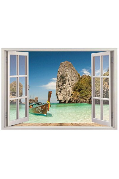 renkselart Pencere Kayalık Deniz Tekne Duvar Sticker-99
