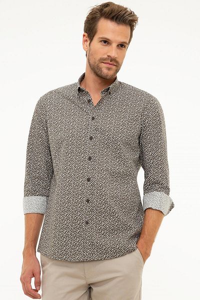 Pierre Cardin Ανδρικό πουκάμισο καφέ Slim Fit G021GL004.000862075
