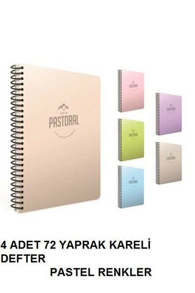 Gıpta Pastoral 72Yp. Checkered Pastel Color Notebook 4 Pieces