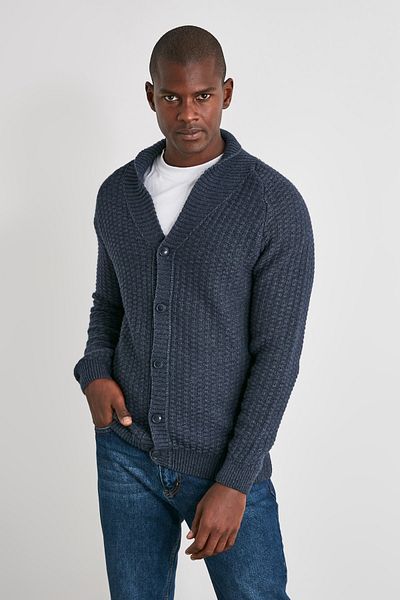 Trendyol Collection Indigo FL Herren-Strickjacke mit Strukturmuster, Schalkragen, TMNAW21HI0319