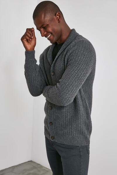 Trendyol Collection Anthracite Regular Shawl Collar Textured Cardigan Tmnaw21Hi0319
