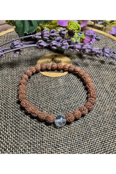 AYZE DOĞALTAŞ Rudraksha Seed, Crystal Quartz Bracelet