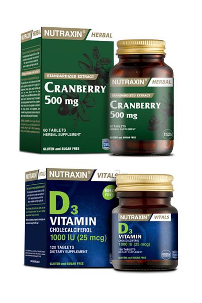 Nutraxin Cranberry - 60 Tablets Set Containing Crane Food and Vitamin D3