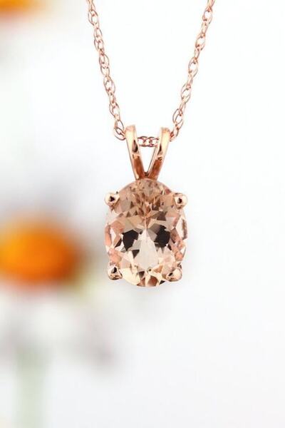 Crystal Diamond Zirconia 2 Carat Oval Morganite Tektaş Kolye