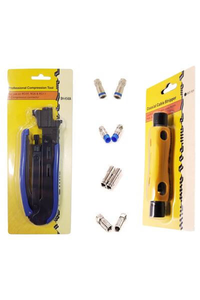 OEM Sıkma Pensesi + Kablo Soyucu + 8 Adet Orjinal Sıkmalı F Konnektör