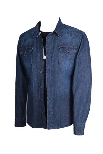 viking's line Erkek Denim Mavi Spor Gömlek