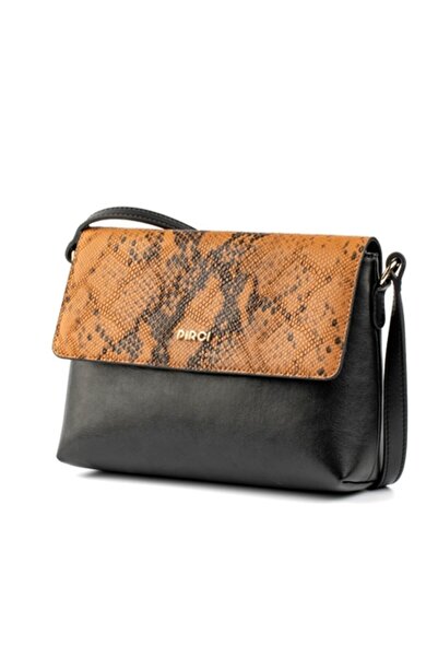 PİRCİ Yılan Dokulu Kadın Çapraz Çanta Kahve Siyah