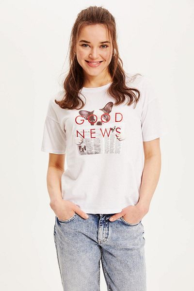 DeFacto Tricou cu mânecă scurtă cu imprimeu alb pentru femei L0082AZ.19SM.WT34