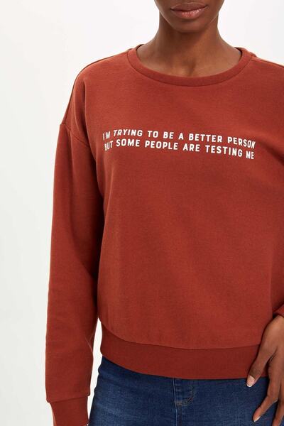 DeFacto Γυναικείο φούτερ με πορτοκαλί στάμπα - M3658AZ.19WN.OG403