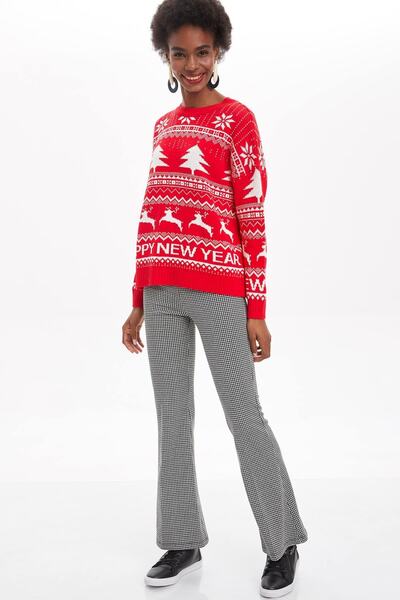 DeFacto Pulover de damă tricotaj cu model roșu - L5742AZ19WN