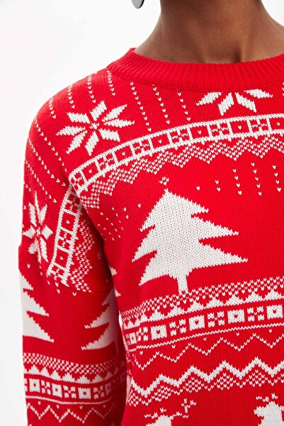 DeFacto Pulover de damă tricotaj cu model roșu - L5742AZ19WN