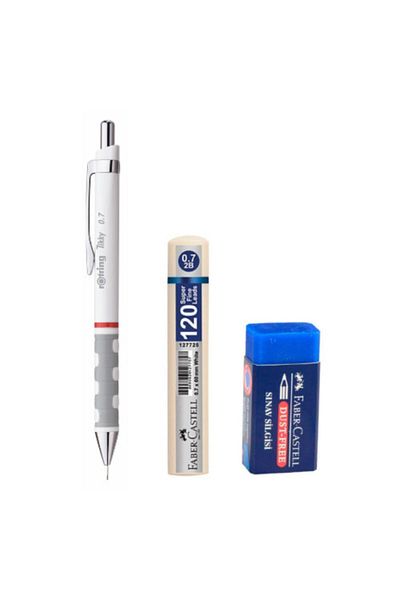 Notpa Rotring Tikky 0.7 Mm White Pen Faber Eraser And Min Tip