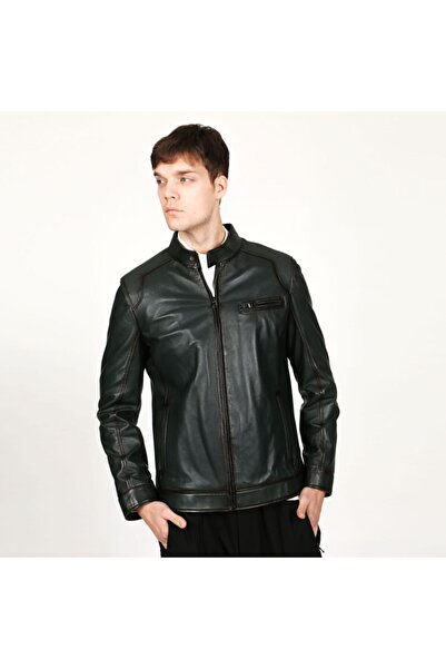 Dericlub Erkek Yeşil 178 Deri Mont