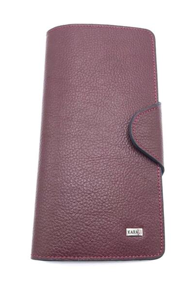 Karalı Deri Karalı Hakiki Deri Büyük Bölmeli Bordo Unisex Cüzdan Krl101-04m