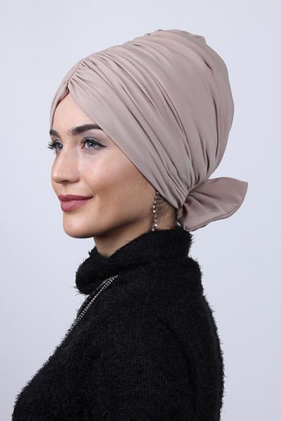 Nowa Scarf Padded Bow Removable Reversible Bonnet Beige