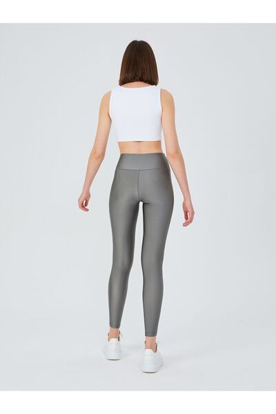 UP&FIT Yüksek Bel Parlak Tayt Gümüş