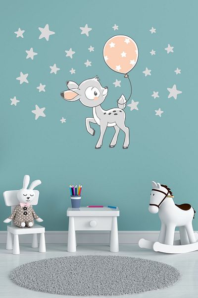 Tilki Dünyası Autocolant decorativ cu balon și stele drăguț Gazelle