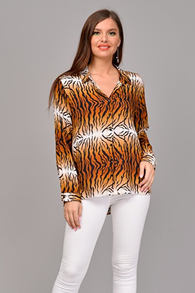 TUSSE Жіноча сорочка з віскози з коричневим візерунком