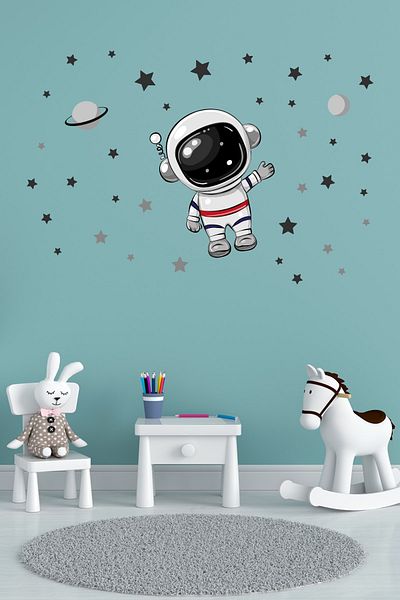 Tilki Dünyası Cute Astronaut in Space Kids Room Wall Sticker