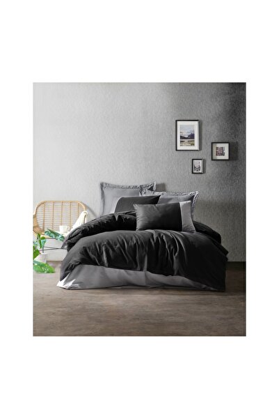 Cotton Box Single Ranforce Duvet Cover Set Plain Black - Gray