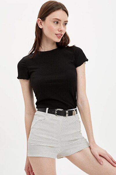 DeFacto Γυναικείο μαύρο κοντομάνικο μπλουζάκι σε στενή γραμμή K7064AZ.20SP.BK27