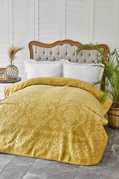 Karaca Home Rauqel Best Mustard Double Panel Embosy Blanket