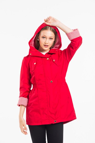 ladyzey Women's Hooded Elastic Waist Foldable Sleeve Lined Trench Coat
